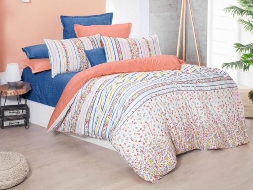 фото КПБ Sarev fancy poplin OVI v1/Somon 1,5 спальное Цветы артикул N193 OVI V1/SOMON