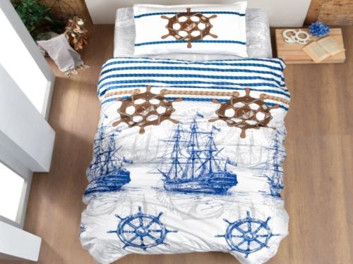 фото КПБ Karven Marina Blue v-1 1,5 спальное Для девочек Для мальчиков Корабли - Яхты артикул N022/1 MARINA BLUE V-1