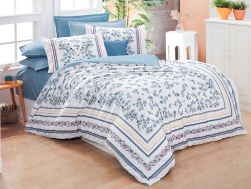 фото КПБ Sarev fancy poplin VERONA v1/Mavi 1,5 спальное Цветы артикул N193 VERONA V1/MAVI