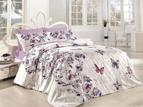 фото КПБ Karven Kelebek Lilac Евро 4 наволочки Цветы Бабочки артикул N023 KELEBEK LILAC