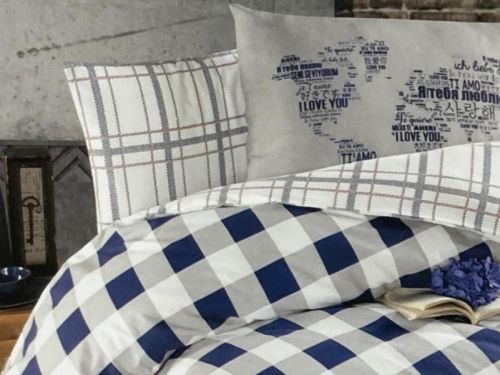 фото КПБ Karven Edmon Navy Blue Евро 4 наволочки Клетка/Квадрат артикул N023 EDMON NAVY BLUE фото 2